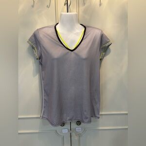 Lucky in Love Gray and Yellow V-Neck Tee